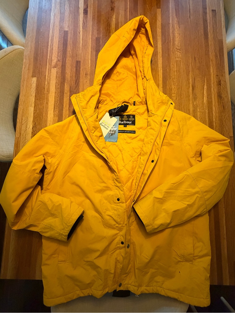 Barbour Yellow Quilted Hooded Jacket